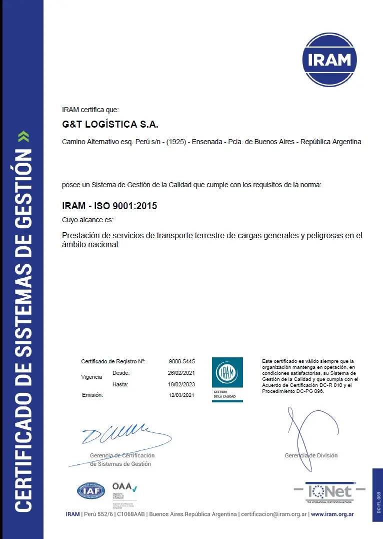 certificación de calidad iram - iso 9001:2015