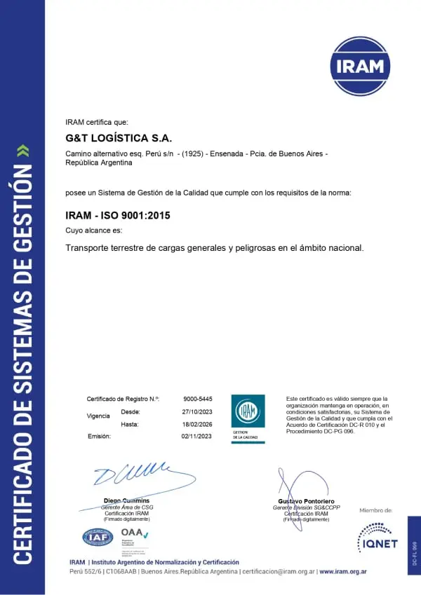 certificación de calidad iram - iso 9001:2015
